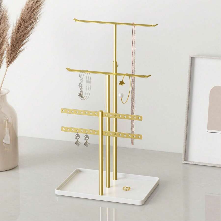 1pc Jewelry Holder Organizer Stand,Adjustable Jewelry Tree 17.5" Height (Max),Jewelry Stand Organizer For Necklace Earring,3-Tier Jewelry Hanger For Necklaces, Bracelets, Earrings, Stainless,Metal Jewelry Stand With Tray For Storing And Displaying Necklaces, Earrings And Bracelets, Earring Display Stand, Suitable For Home Storage Or Jewelry Retail, Valentine's Day Gift. Sun Travel Cool For Women Storage Organizer Travel Essentials Back To School Dormitory Storage Fall Decor - Multicolor - View 1