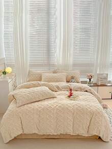 3pcs Cream Taffeta, Velvet, Crystal Velvet Soft Comfortable Duvet Cover Set, Suitable For Bedroom, Guest Room - Beige - View 7
