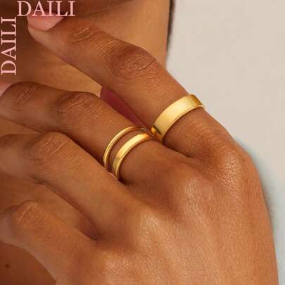 DAILI 3 Pcs Rings For Women Non Tarnish Chunky 18K Goldn Plated Engagement Ring Set Dainty Wedding Bands Thin Thumb Pinky Stacking Promise Statement Rings Jewelry Gift For Women Men