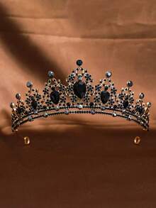 1 件复古深色风格万圣节水晶皇冠，适用于婚礼面纱、发髻发型、公主生日派对、表演服装配饰、化妆舞会、万圣节、圣诞节、角色扮演、冠冕、头饰、发环、头花环、发藤、头饰、发圈、金皇冠、万圣节发饰、金色头饰、万圣节头带、圣诞礼物、皇冠