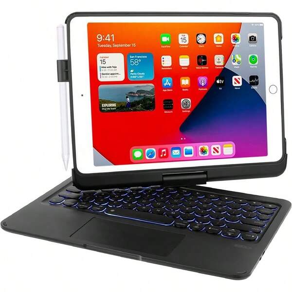 Keyboard Case For IPad Pro 9.7 Inch 6th Gen / 5th Gen, 360° Rotatable Wireless Keyboard Case For IPad Air 2 &Amp; Air 1 With Multi-Touch Trackpad, Thin &Amp; Light, 7 Color Backlit (Midnight Black)