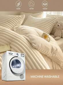 Joivida 3 件套柔软毛绒水晶天鹅绒床上用品套装，奶油色条纹，舒适亲肤，适用于卧室和客房 - 奶油白 - 查看 5