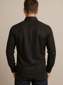 Men's Long Sleeve Dress Shirt Office Casual Good Quality Slim Fit With Spandex Day - màu đen - Xem 2