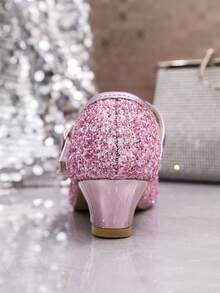 Neue Mädchen Mode Glitzer Dünne High Heel Schuhe, Tanzschuhe für ältere Kinder, Rundkopf Flache Schnallen Prinzessin Schuhe