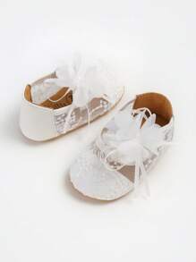 Infant Mary Jane Flats For Girls With Bowknot Anti Skid Sole Infant First Walker Princess Dress Crib Wedding Shoes