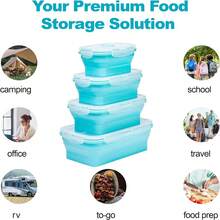 Collapsible Silicone Food Storage Container, Leftover Meal Box For Kitchen, Bento Lunch Boxeree, Microwave, Dishwasher And Fre Safe. Foldable Design Saves Your Space - Picture Color - View 2