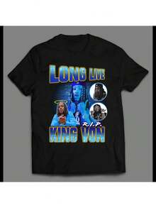Camisetas Elegantes de King Von con Dayvon Daquan Bennett, Disponibles para Hombres y Mujeres, Adecuadas para Cualquier Temporada, Hechas de Tela de 220G - Negro - Ver 2