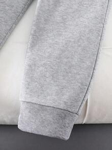 青少年男孩字母图案连帽衫和裤子套装（含衬垫背心） - 灰色 - 查看 6