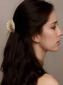 1 件贝壳金属发夹，甜美女士金色发饰，适合浓密头发时尚礼物金色头饰发夹下巴夹发夹发饰时尚发爪夹秋季配饰时尚发夹秋季时尚发爪 - 金色 - 查看 3