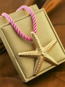 1 pieza Collar de cuerda gruesa con colgante de estrella de mar exagerado, estilo playa, para vacaciones