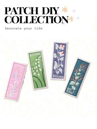 1 件植物刺绣印章式贴纸衣服粘贴式 DIY 装饰自粘贴片夏季、学校