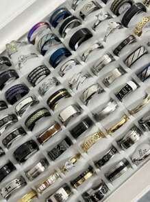 6/12/24 件尺寸 6-11 随机不锈钢 18K 镀金优质拼接甜美酷色碰撞戒指套装适合女士日常佩戴