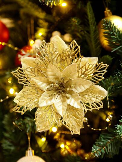 20 件/10 件/1 件人造一品红花（带夹子），闪闪发光的圣诞装饰，闪光圣诞花环 DIY，派对花艺，适用于婚礼派对，新年装饰，圣诞节派对装饰，家居装饰，可爱的人造花圣诞树装饰，冬季灌木装饰，适用于圣诞新年婚礼派对花环，楼梯窗户壁炉圣诞树装饰品