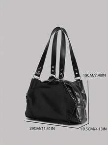 韩式小众设计摩托车包，复古百搭时尚腋下单肩包，时尚通勤及日常佩戴单肩手提包 - 黑色 - 查看 6