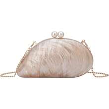 Milky Way Ladies' Acrylic Material Dinner Bag, Shell And Pearl Shoulder Bag, Equipped With A Metal Chain. Suitable For Use At Wedding Parties And Dances. Shoulder-Belted Design - Rượu sâm banh - Xem 7