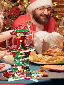 1 Juego de 3 niveles de soporte para cupcakes con decoración de tema navideño, mesa de postres de Feliz Navidad, soporte de exhibición de papel para cupcakes y postres navideños, torre de postres de frutas, apto para Navidad, fiestas temáticas, mesas de postres