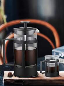 Cafetera de prensa francesa de vidrio con filtro de acero inoxidable, vidrio de borosilicato resistente al calor, cafetera y tetera manual con filtro duradero.