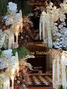 MEHELANY 3支/1支米色仿真花，白色仿真苋菜墙饰，蓬松白色仿真苋菜长茎悬挂装饰，适用于婚礼花墙、拱门、节日派对、庆典、酒店、家居、花园装饰、秋收节桌面花瓶装饰 - 乳白 - 查看 7