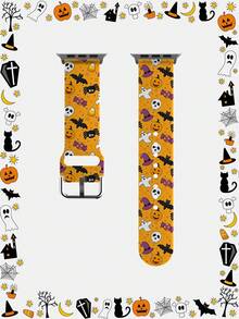 1pc Orange Base Black Spider Soft Elastic Breathable Comfortable Wristband Replacement Watch Band Compatible With Samsung, Garmin, Honor Smartwatches, Apple Watch 38mm 40mm 41mm 45mm 44mm 42mm 49mm, Fashionable Casual Multi-Color Silicone Band Compatible With Apple Watch Ultra Series SE/10/9/8/7/6/5/4/3/2/1