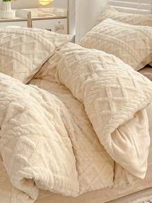 3pcs Cream Taffeta, Velvet, Crystal Velvet Soft Comfortable Duvet Cover Set, Suitable For Bedroom, Guest Room - Beige - View 11