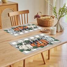 1 pieza/4 piezas/6 piezas Manteles individuales de lino con estampado de calabaza, decoración de Acción de Gracias, regalo de Acción de Gracias, adecuado para mesa de comedor, decoración para todas las estaciones, manteles individuales modernos lavables, decoración del hogar, manteles individuales, posavasos, manteles de mesa de cocina y comedor, decoración de fiesta interior y exterior, decoración del hogar, regalo ideal - Multicolor - Ver 2