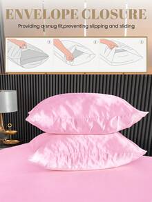2/3pcs Fitted Sheet Set, Bedding Set, Satin Bed Sheets Set, Solid Color Skin-Friendly Bed Cover Set, Pink Bedding Set, Room Decor, Soft And Comfortable, Mattress Protector For Bedroom Decor, 1 Bed Sheet With 1/2 Pillowcases, Deep Pocket, For Single/Twin/Full/King/Queen Bed Sizes, Luxury Bedding, Machine Washable, Cool Touch For Sleeping, Perfect Valentine's Day Gift, Valentine's Day, Valentine's Gift - 粉色 - 查看 7