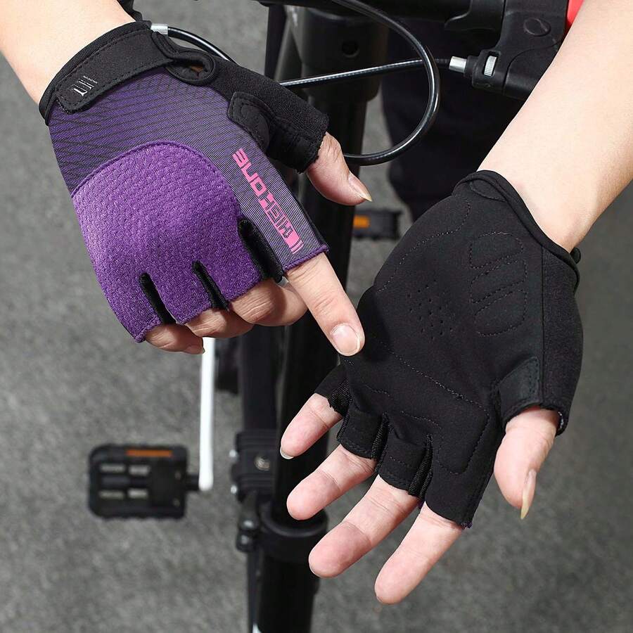 Thin Breathable Shock-Absorbing Fingerless Gloves GV1013,Suitable For Cycling,Riding Motorcycle And Skiing - Purple - View 1