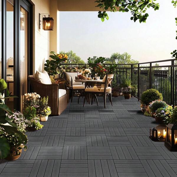 Lislark Pack Of 36 Anti-Slip Composite Decking Tiles - Interlocking Flooring With Anti-Slip Surface, Heavy-Duty Plastic Construction, Easy Installation For Patio, Balcony, Garden, Poolside - Low Maintenance Outdoor Deck Tiles (Dark Grey, 11.81x11.81in/30x30cm) - Ideal For Residential & Commercial Use, Patio Upgrade, Sleek Design, Durable Material, Garden Enthusiasts, Balcony Flooring, Modern Decking, Weatherresistant Material, DIY Enthusiasts