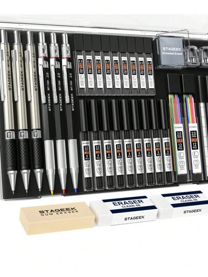 34PCS Art Mechanical Pencil Set, Drafting Pencil 0.5, 0.7, 0.9MM & 3PCS 2.0MM Mechanical Drawing Pencils With 384PCS Leads (6B 4B 2B HB 2H 4H Color) For Artist Sketching Drawing