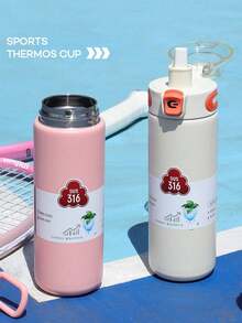 1pc 500ml/16.9oz Vacuum Flask With Handle, Insulated Water Bottle, Suitable For Cold/Hot Beverages, All Seasons, Gift ﻿