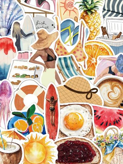 50 Peças Adesivos de Barco, Praia e Piscina para Laptop, Bagagem, Scrapbook, Decoração de Quarto, Grafite DIY