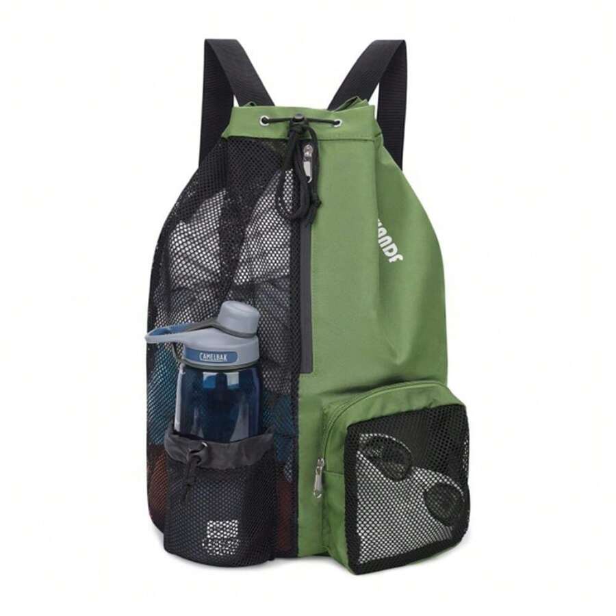 New Swim Bag Mesh Drawstring Backpack With Wet Bag For Beach, Gym And Workout Gear Bag - Green - View 1