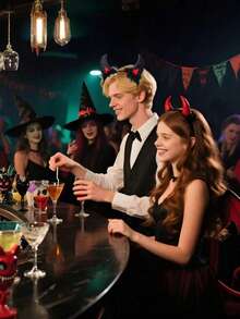 闪亮魔鬼角头带，红色魔鬼角服装，适合女性、男性和女孩，万圣节化装舞会角色扮演头带，不给糖就捣蛋万圣节头饰，黑暗小恶魔角万圣节 ABS 塑料（ABS 树脂） - 彩色 - 查看 4