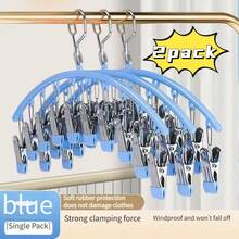 Space Saving Pants Hangers, Multi Layer Non Slip Metal Clothes Hanger With Clips, Multi Functional Closet Organizer For Jeans Skirts Slacks Trousers - 2pack Blue - View 11