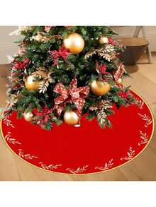 1 pièce/260 pièces Jupe d'arbre de Noël, tapis avec éléments de feuilles sur fond rouge de Noël, convient pour la décoration intérieure et extérieure du sol, jupe d'arbre d'ambiance de Noël, tapis de décoration de sol pour rassemblement familial de Noël, décorer le bas de l'arbre, convient pour la mise en scène de la scène de Noël, décoration d'ambiance des fêtes, disposition de l'arbre de Noël dans le salon, scène de fête des fêtes, décoration de Noël à la maison, créer une douce ambiance de Noël - feuilles rouges - Voir 4