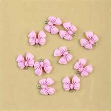 10/20pcs Imitation Fabric Bow Pendant Earrings Chain Ornament Cute Pink Color Bowknot Charm DIY Resin Jewelry Accessories