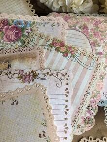 10pcs/Pack Vintage Plant & Flower Pattern Decorative Stationery Paper With Hollow Border Background