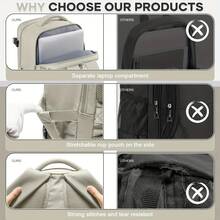 CORATED Zaino da viaggio aereo 40x25x20cm, adatto per uscite e uso aziendale, cinghie regolabili, espandibile a 180°, con cerniera, scomparto per le scarpe, include scomparto per laptop da 14 pollici, adatto per il bagaglio a mano, facile da posizionare sotto il sedile. - Versione leggera nera - Visualizzare 6