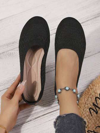 Femmes Mocassins plats tricotés à rayures respirants à bout rond, style preppy, punk, bohème, décontracté, sexy, convenant pour l'extérieur, la maison, le bureau, les fêtes, les mariages, toutes les saisons