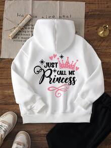 1pc Casual Printed Sweatshirt, Warm Thermal Lined Long Sleeve Pullover For Autumn/Winter, Interesting & Colorful Hooded Sweatshirt To Inspire Tween Girl Imagination - White - View 2