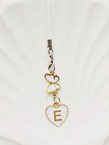 1pc Metallic Heart & Alphabet Letter A-Z Charm Phone Pendant - Black - View 44