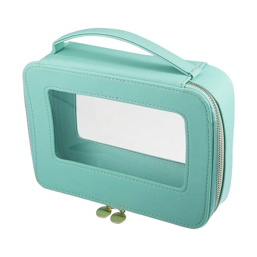 Bolsa de maquillaje transparente, organizador de viaje de cosméticos y estuche para brochas de maquillaje, bolsa de almacenamiento de maquillaje transparente y de tocador para mujeres - Verde - Ver 1
