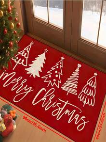 1 件全新圣诞节 - 圣诞快乐 - 圣诞节 - 圣诞装饰 - 圣诞树门垫地毯 - 900g/m2 柔软天鹅绒，可机洗，耐用，防污，快干，适用于室内/室外门垫、家居装饰、房间装饰、卧室地毯、厨房地毯、摄影、道具、户外装饰礼品、节日礼品、地毯，四季皆宜