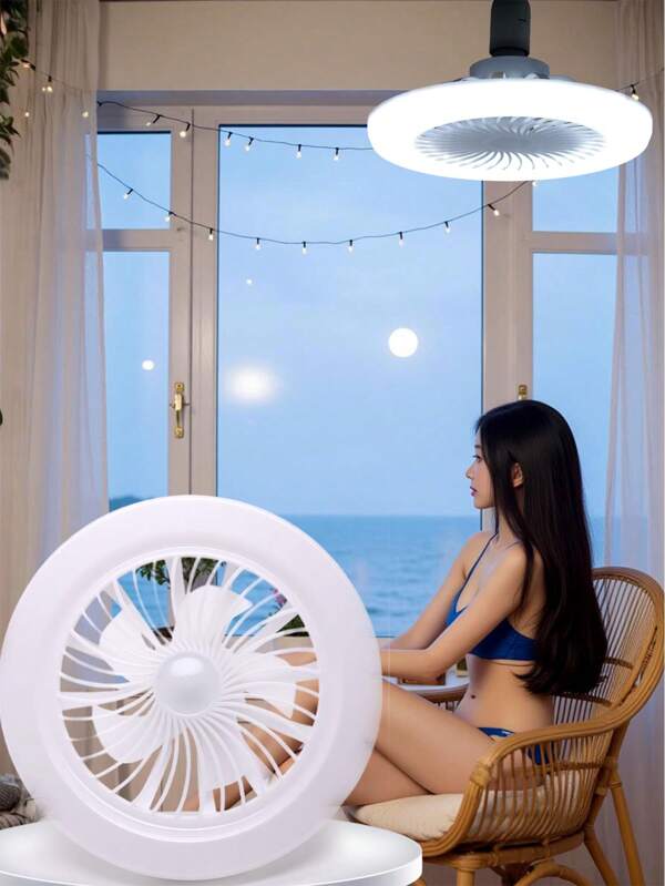 1pc With Remote Control Dimming LED Intelligent Fan Light - Remote Control Switch, Lamp Fan Two-In-One, E27 Screw, Lamp Holder Removable, 30w, Suitable For Office, Living Room