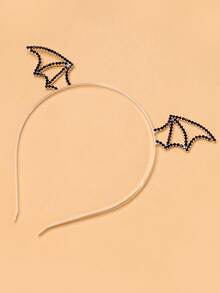 1pc New Halloween Party Headband, Funny Devil Horns & Bat Wings Decor, Rhinestone Headpiece, European & American Holiday
