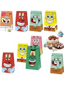 SPONGEBOB 12 piezas/24 piezas Decoración de fiesta de cumpleaños de dibujos animados Sponge-Bob, bolsas de regalo de papel, cajas de dulces, ducha para suministros de eventos y regalos