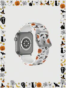 1pc Black Hat & Pumpkin Soft Elastic Breathable Comfortable Wristband Replacement Watch Band Compatible With Samsung, Huawei, Garmin, Honor Smartwatches, Compatible With Apple Watch 38mm 40mm 41mm 45mm 44mm 42mm 49mm, Fashionable Casual Multi-Color Silicone Watch Compatible With Samsung, Huawei, Garmin, Honor Smartwatches - Silicone Surface With Pattern Compatible With Huawei Watch 3/Galaxy, GT2/GT3 And Any Watch With 20/22mm Lugs