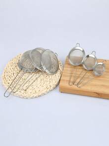 1pc/3pcs Stainless Steel Fine Mesh Strainer, Multifunctional Kitchen Tool For Sifting Flour, Tea Leaves, Cooking Oil, Coffee Powder, Juice - Silver - View 8