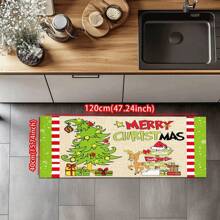 1/2pcs Winter Wonderland Christmas Doormat Set, Lightweight, Non-Slip, Washable, Made Of Synthetic Fiber With Rubber Backing, Christmas Decor Floor Mat With Green Border And Snowflake Pattern, Suitable For Living Room, Kitchen, Bathroom, Dining Room, Study