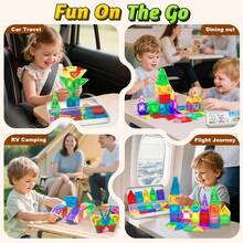 28/36/43块迷你磁性积木，带铁盒，磁性拼搭玩具，儿童旅行必备，便携式创意益智磁性积木，STEM 旅行玩具，适合3岁以上幼儿男孩女孩 - 彩色 - 查看 5